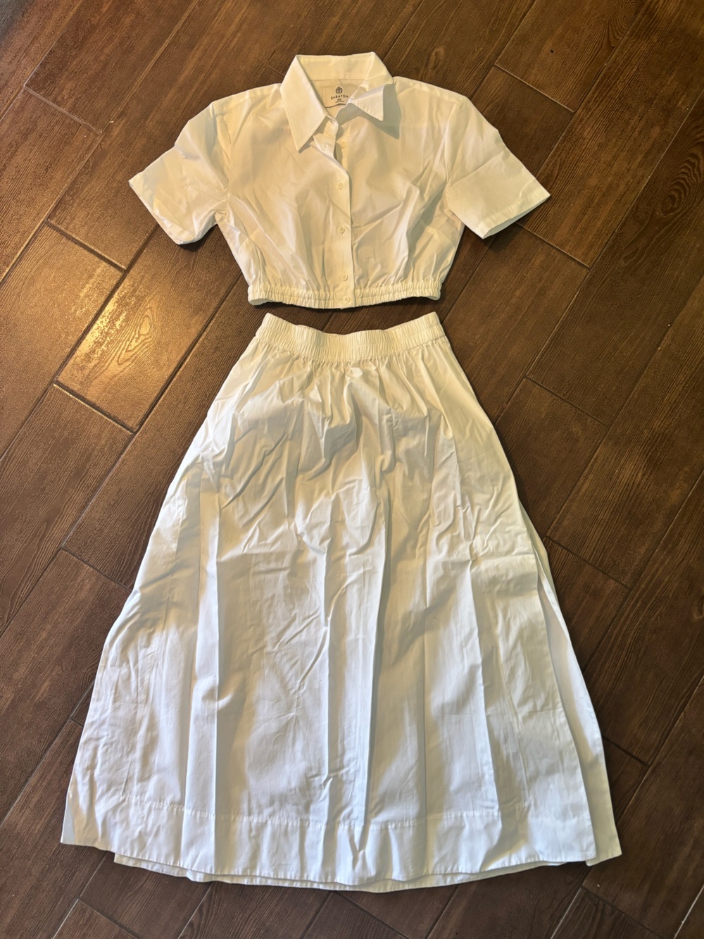 Aritzia Babaton White Poplin Cotton Midi Skirt & Top Set. XXS